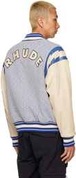 Rhude Blue & White Jacquard Bomber Jacket