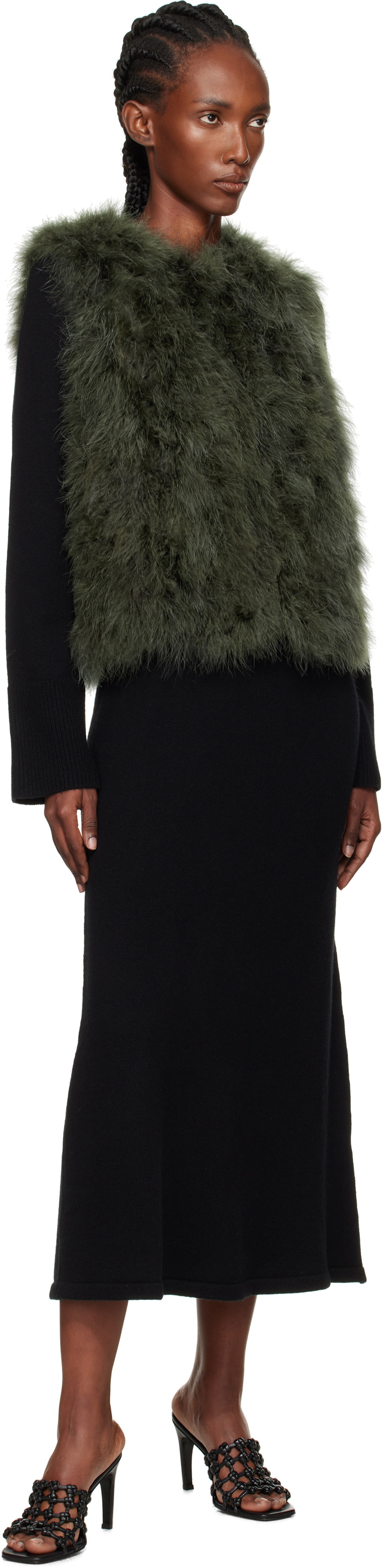 Yves Salomon Green Cropped Feather Vest