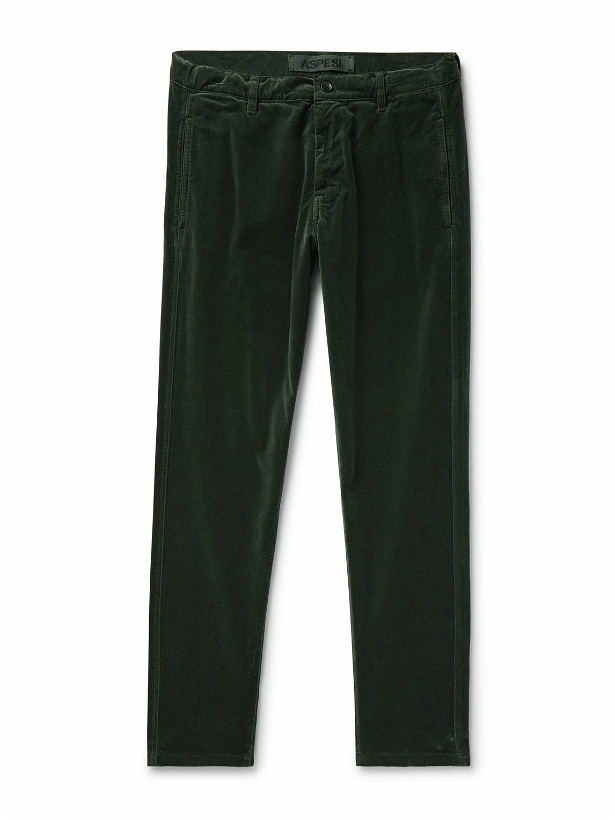 Photo: Aspesi - Straight-Leg Cotton-Velvet Trousers - Green