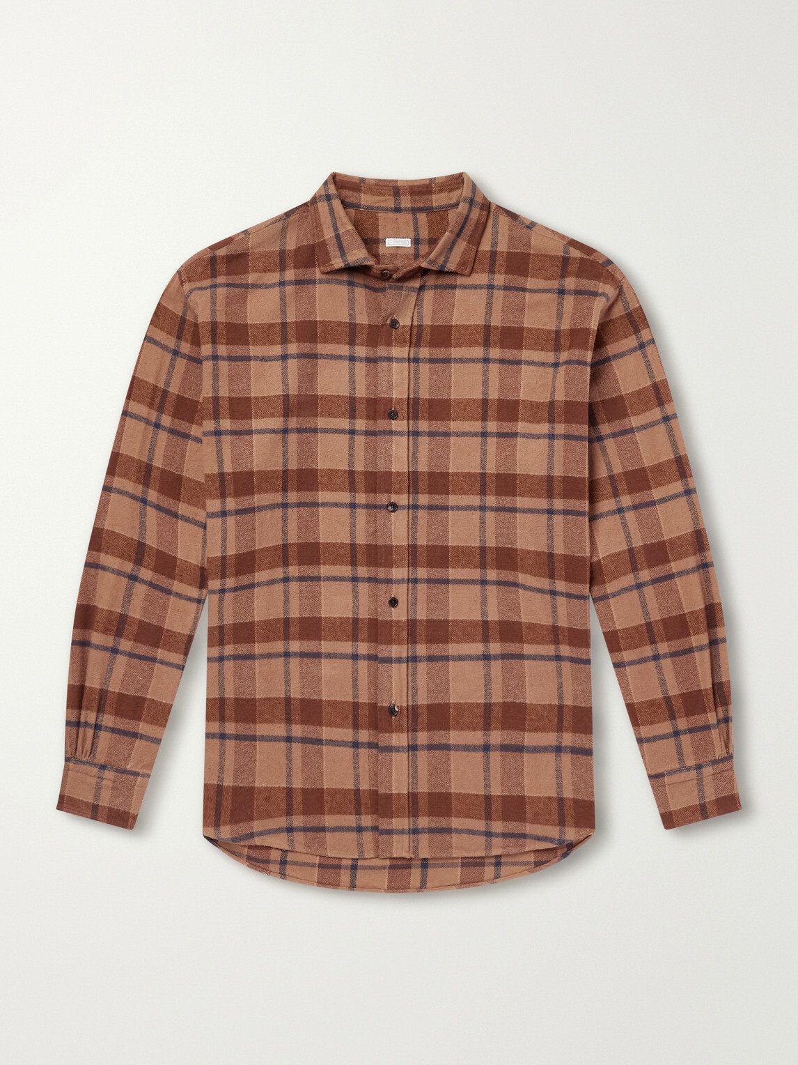 A.PRESSE - Checked Cotton and Silk-Blend Twill Shirt - Brown