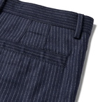 Brunello Cucinelli - Cropped Tapered Pleated Pinstriped Wool Trousers - Blue