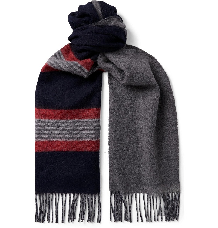 Photo: Johnstons of Elgin - Reversible Fringed Cashmere and Merino Wool-Blend Scarf - Gray