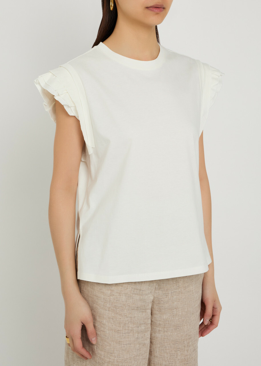 Emporio Armani Ruffled Cotton T-shirt Cream