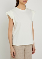 Emporio Armani Ruffled Cotton T-shirt Cream