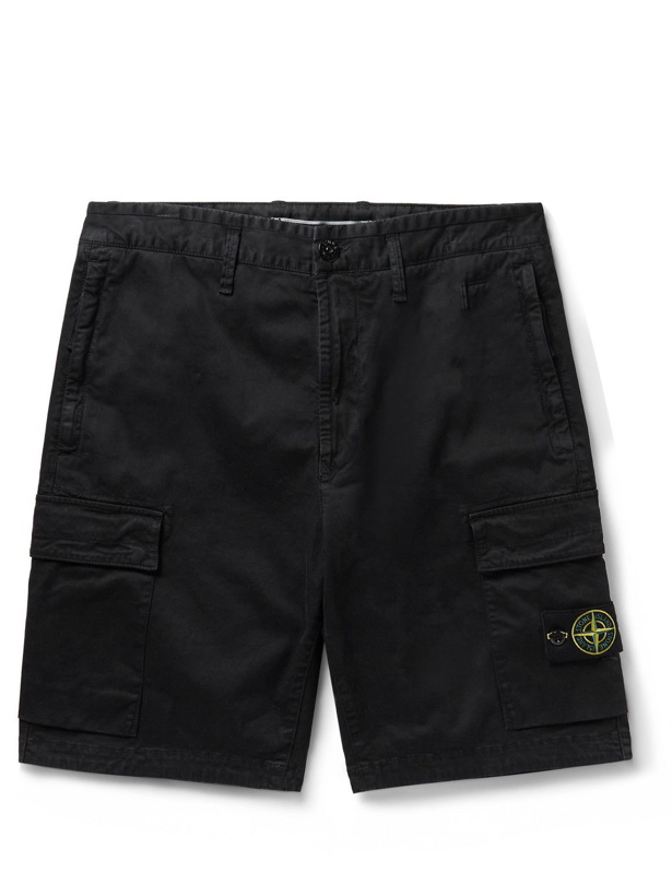 Photo: Stone Island - Straight-Leg Garment-Dyed Cotton-Blend Twill Cargo Shorts - Black