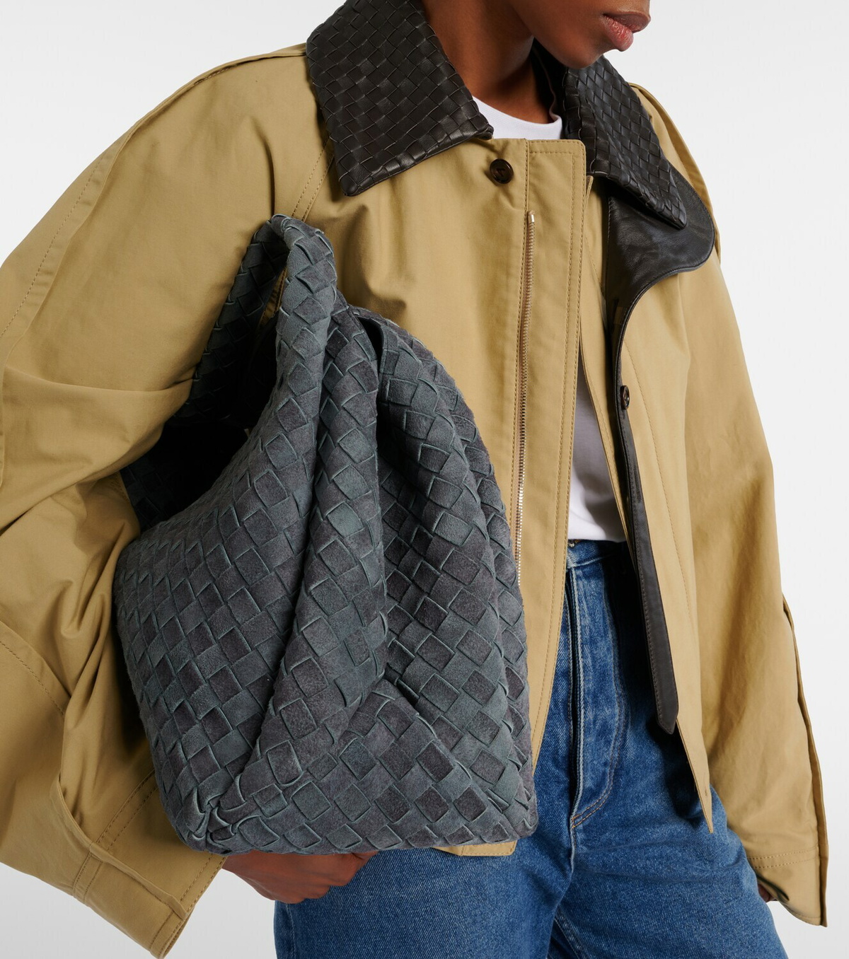 Bottega Veneta Campana Intrecciato Large suede tote bag