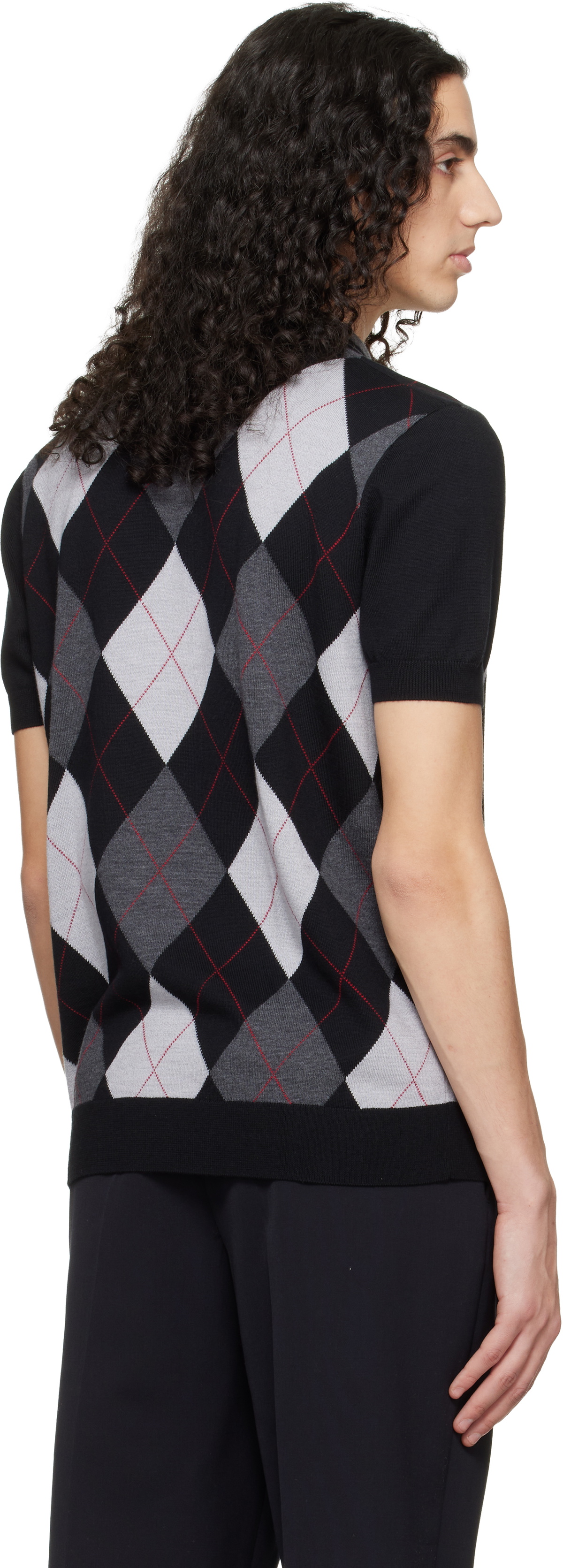Fred Perry Black & Gray Kris Van Assche Edition Argyle Knitted Polo