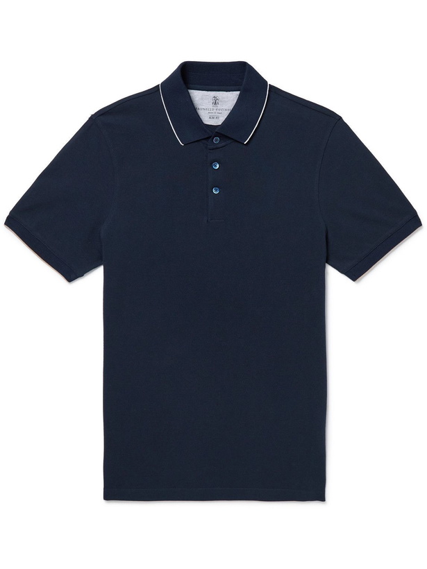 Photo: Brunello Cucinelli - Slim-Fit Cotton-Piqué Polo Shirt - Blue