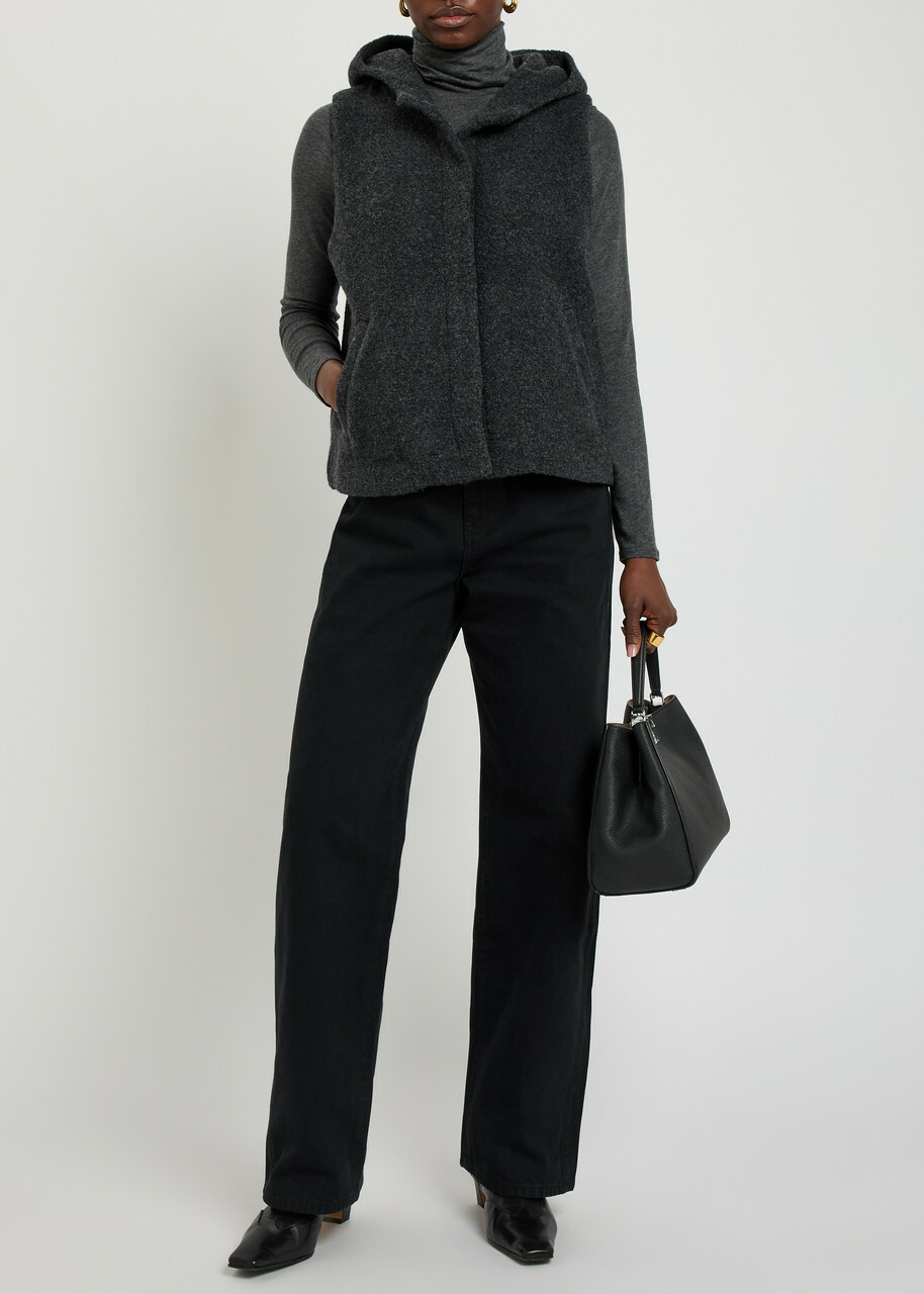 Eileen Fisher Hooded Bouclé Vest Charcoal