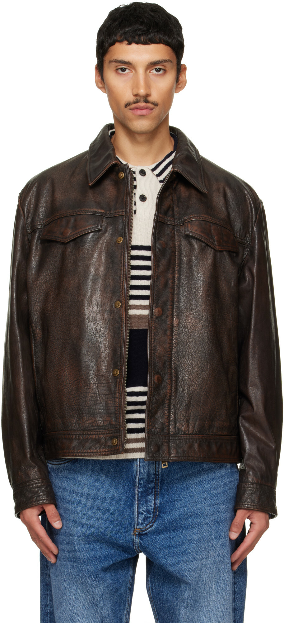 Hugo Brown Regular-Fit Leather Jacket