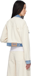 Moschino Jeans Beige & Blue Textured Cotton Hemp Jacket