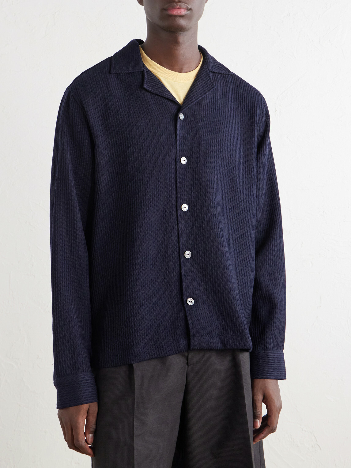 Frescobol Carioca - Safra Camp Collar Wool Shirt - Blue