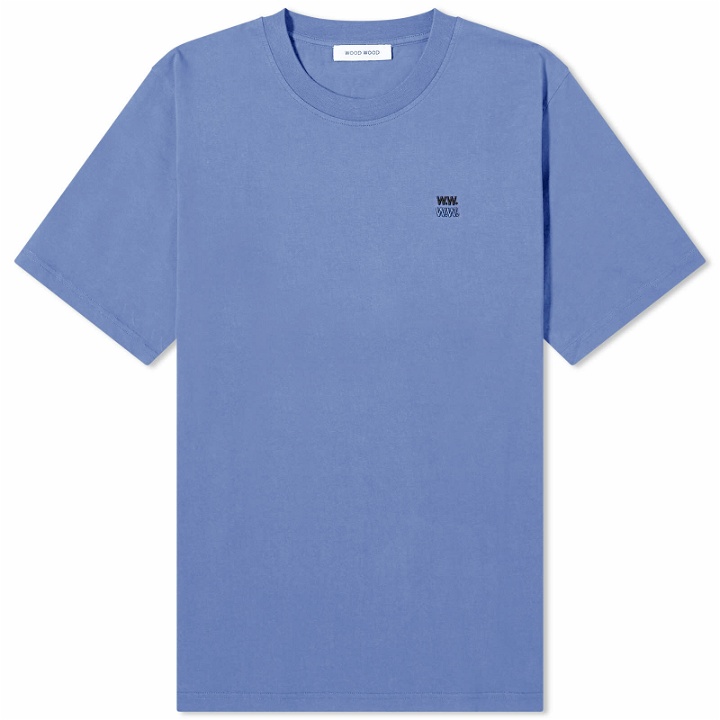 Photo: Wood Wood Men's Bobby Double Logo T-Shirt in Silver Blue