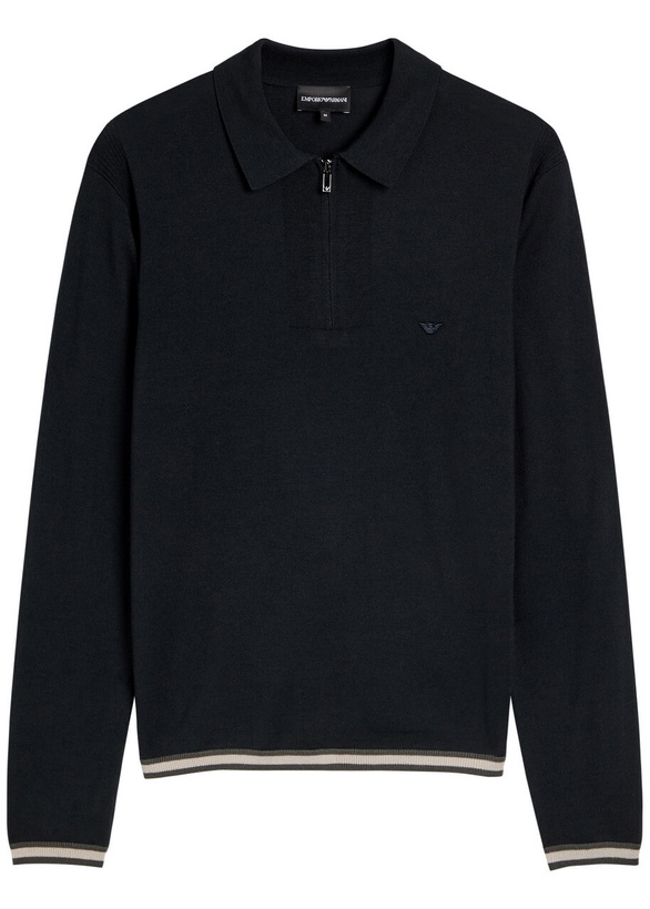 Photo: Emporio Armani Half-zip Wool-blend Polo Shirt Navy