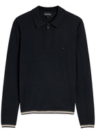 Emporio Armani Half-zip Wool-blend Polo Shirt Navy