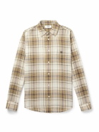 CELINE - Logo-Embroidered Checked Cotton Shirt - Neutrals