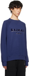 Balmain Blue Metallic Flocked Sweatshirt