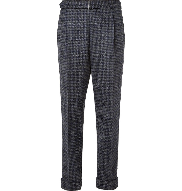 Photo: Officine Générale - Hugo Belted Houndstooth Wool Suit Trousers - Gray