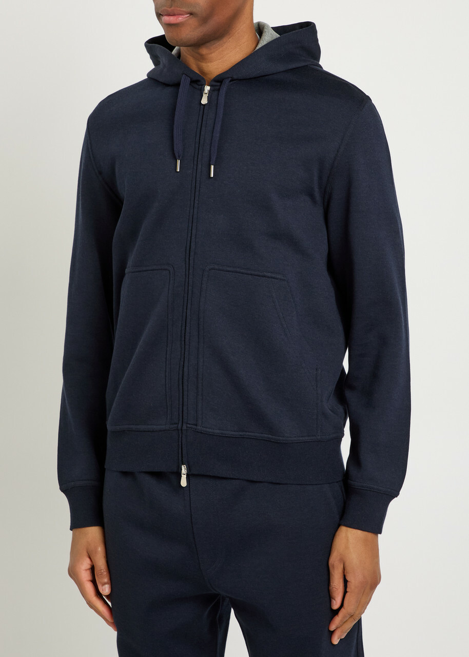 Brunello Cucinelli Hooded Cotton-blend Sweatshirt Navy