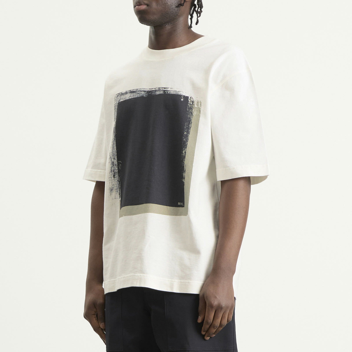 MHL by Margaret Howell Men's Block Print T-Shirt in Off White MHL