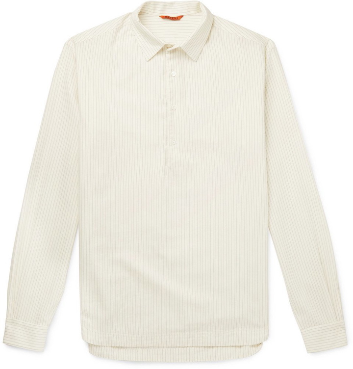 Photo: Barena - Striped Cotton and Wool-Blend Half-Placket Shirt - Off-white