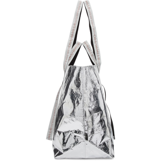 Off-White Commercial Tote Bag Metallic Silver Small - Allu USA