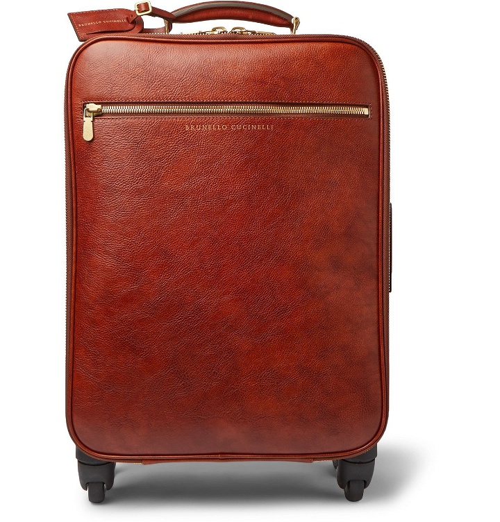 Photo: Brunello Cucinelli - Burnished-Leather Carry-On Suitcase - Brown