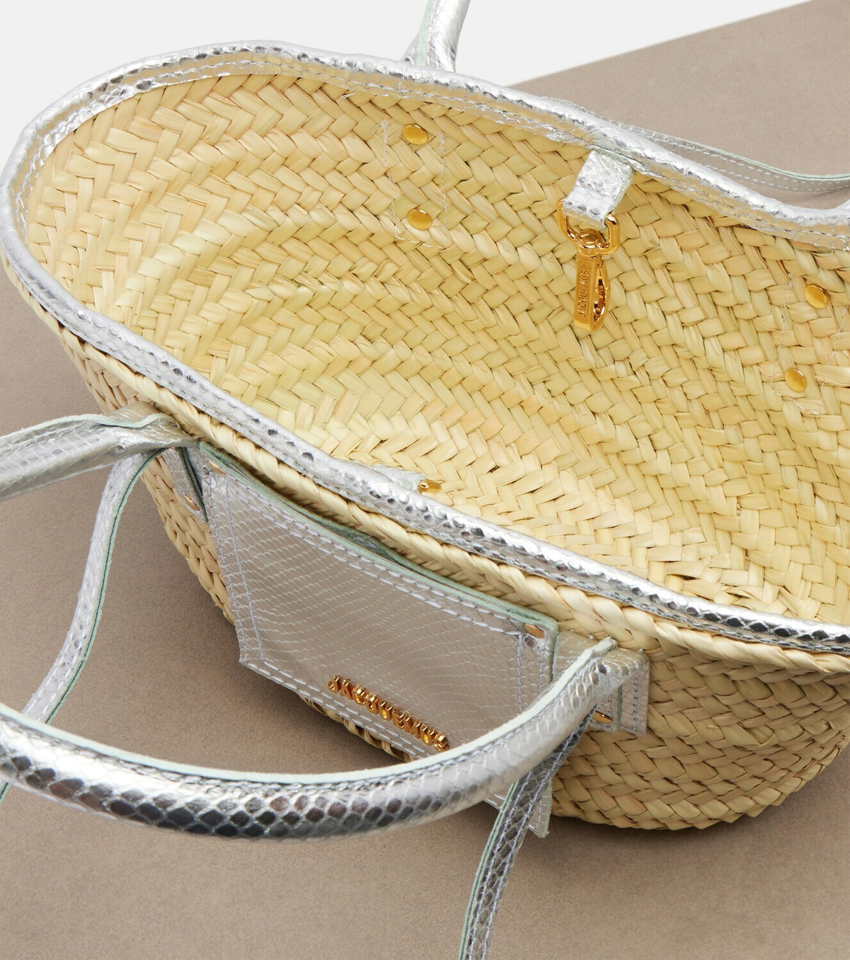 Jacquemus Soli Small croc-effect raffia basket bag