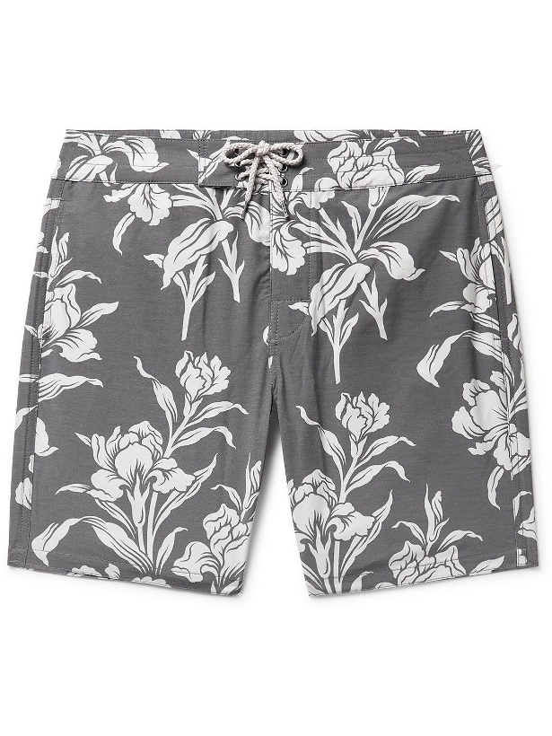 Photo: Faherty - Straight-Leg Long-Length Floral-Print Recycled Swim Shorts - Gray