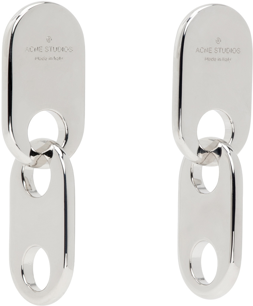 Acne Studios Silver Chain Lock Earrings