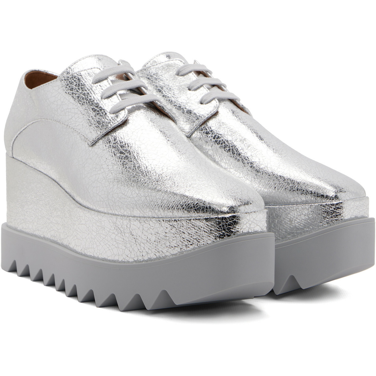 Stella McCartney Silver Elyse Metallic Crackled Platform Derbys