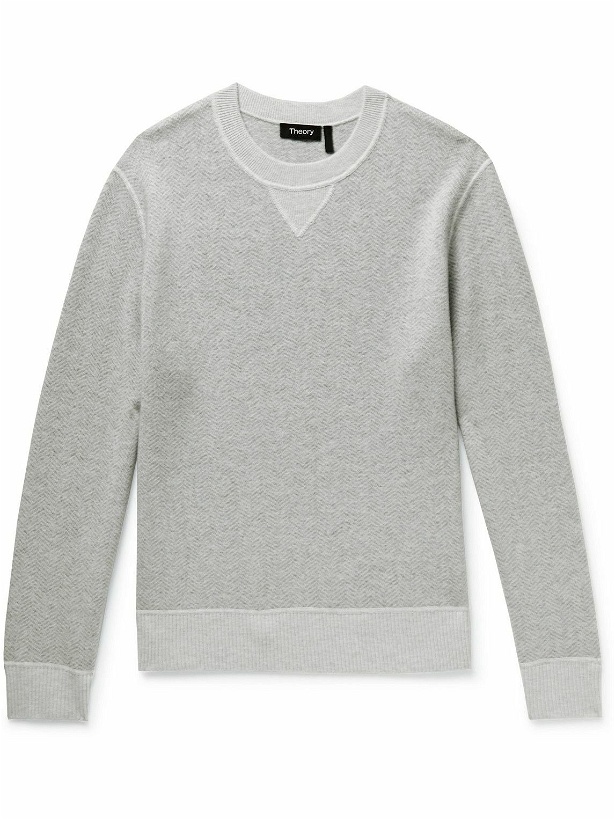 Photo: Theory - Alcos Herringbone Wool-Blend Sweatshirt - Gray