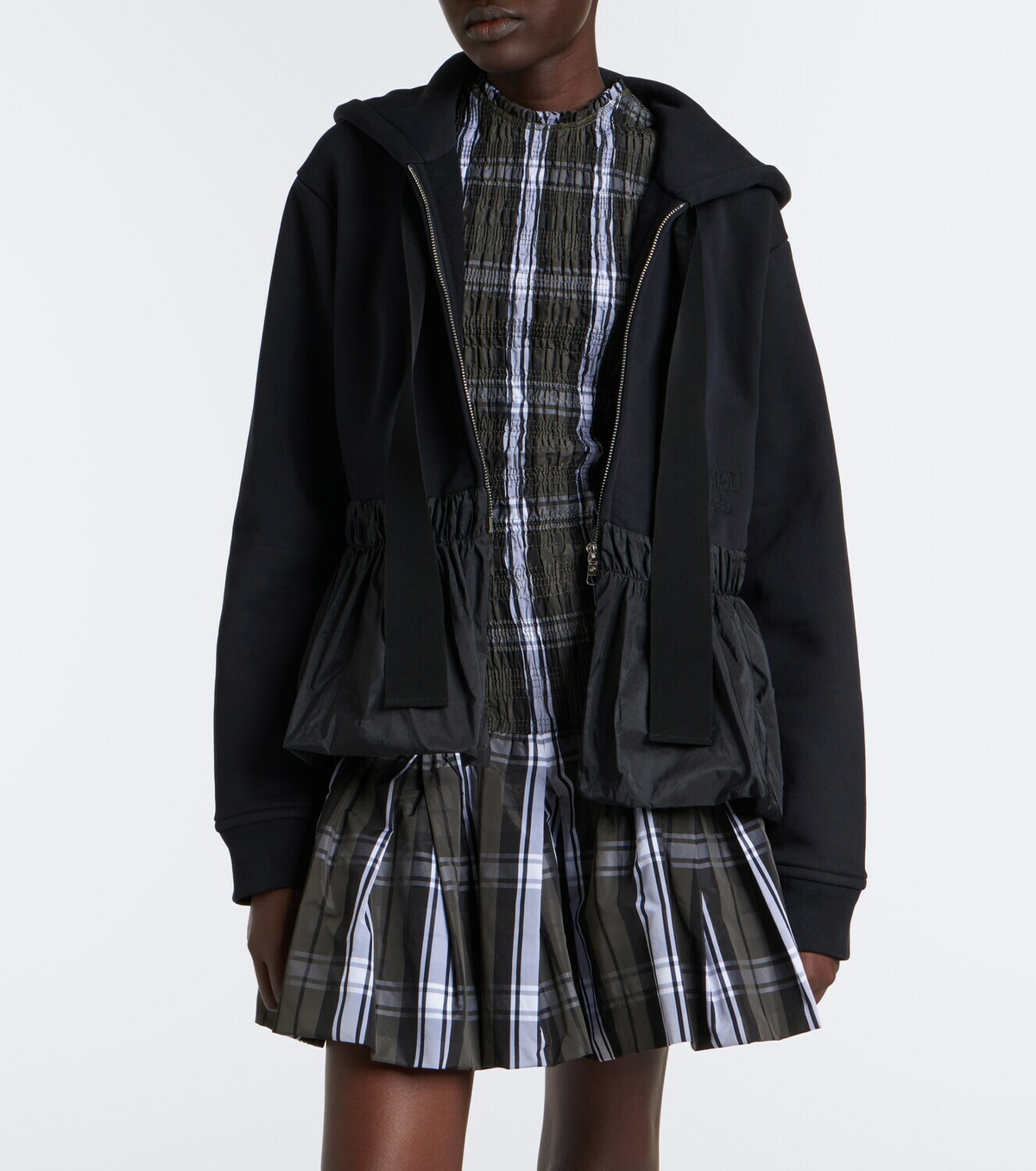 Patou Peplum cotton zip-up hoodie