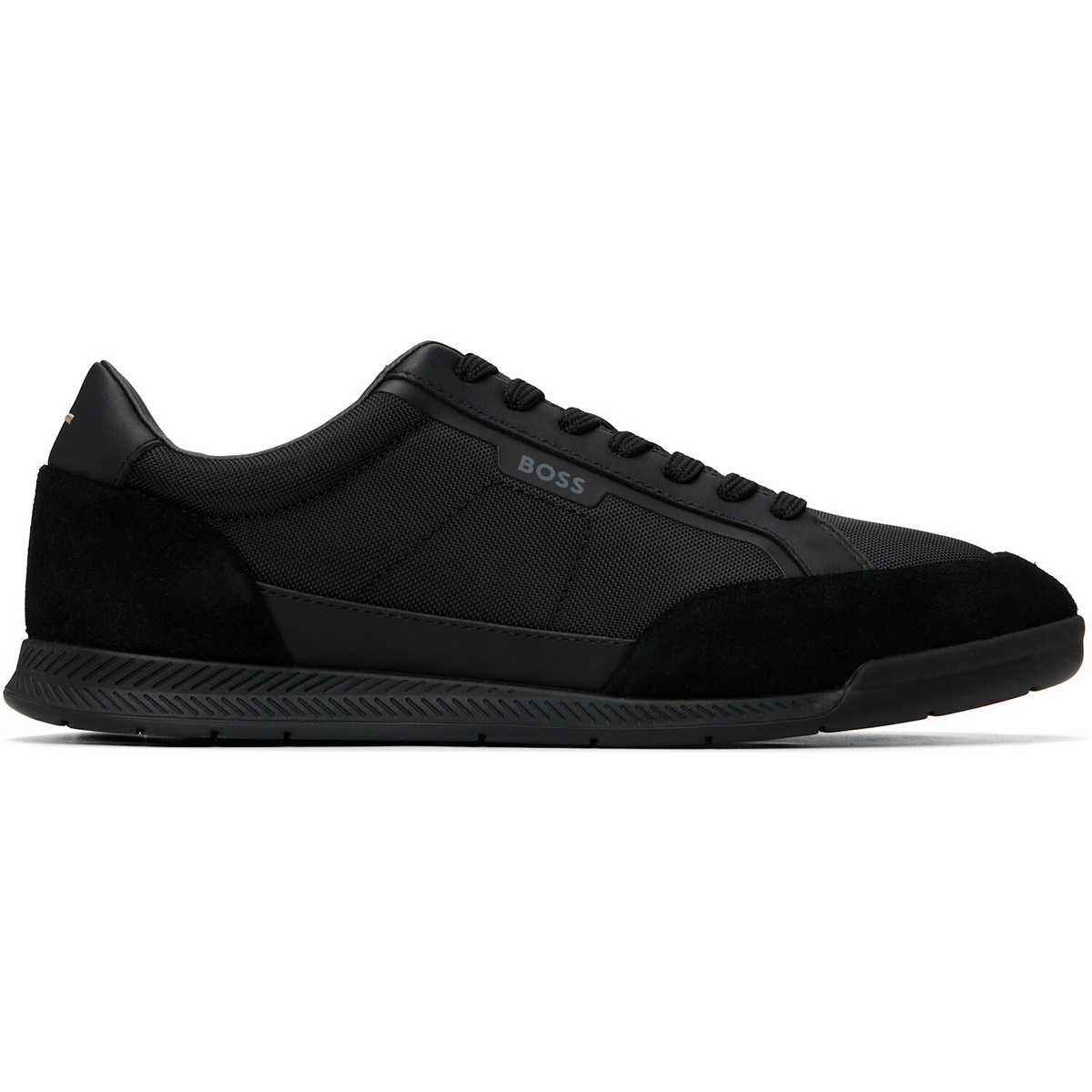 BOSS Black Suede-Trim Ribbed Sole Sneakers