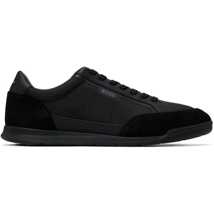 Photo: BOSS Black Suede-Trim Ribbed Sole Sneakers