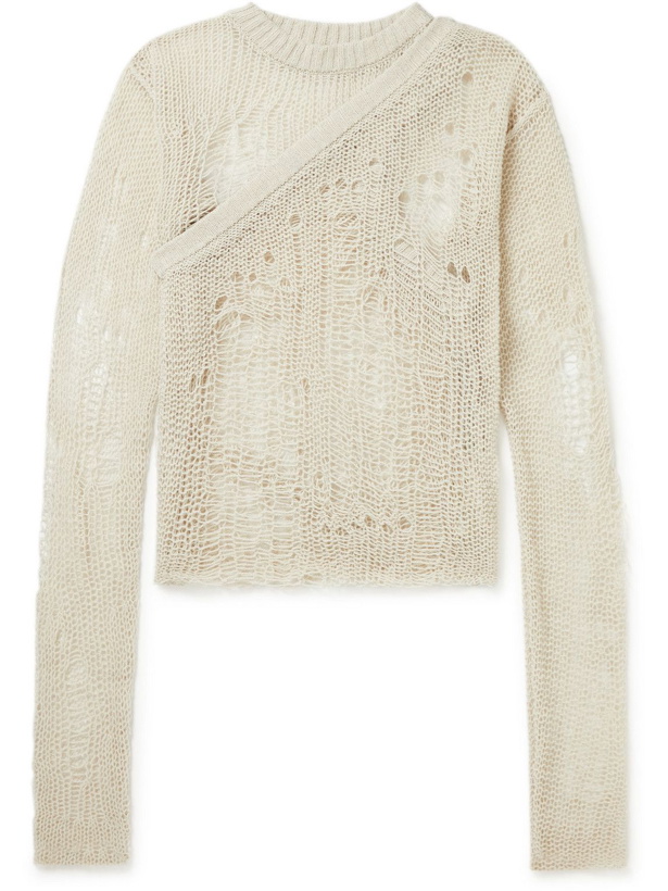 Photo: Rick Owens - Distressed Open-Knit Cashmere and Wool-Blend Sweater - Neutrals