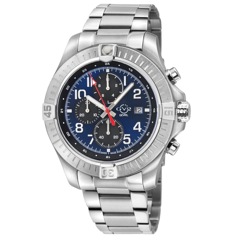 GV2 by Gevril T38 Chronograph Quartz Blue Dial Mens Watch 42801B