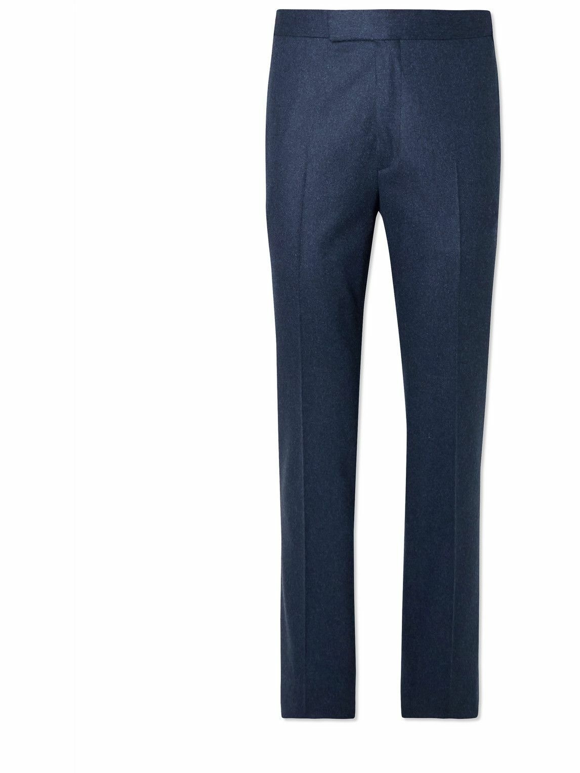Photo: Kingsman - Oxford Slim-Fit Straight-Leg Wool-Flannel Suit Trousers - Blue
