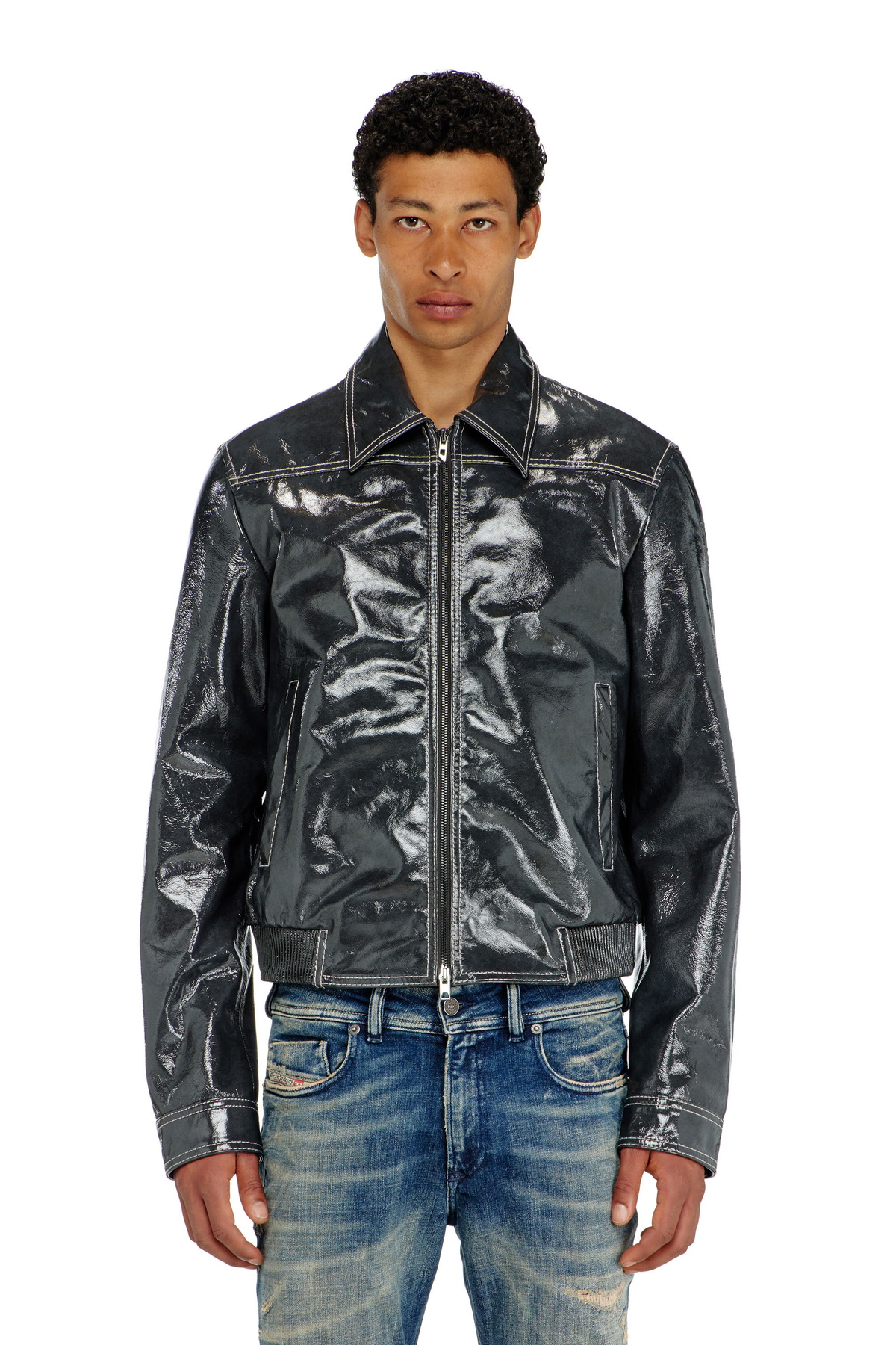 Diesel Patent-leather jacket - Leather jackets Mens in Grey