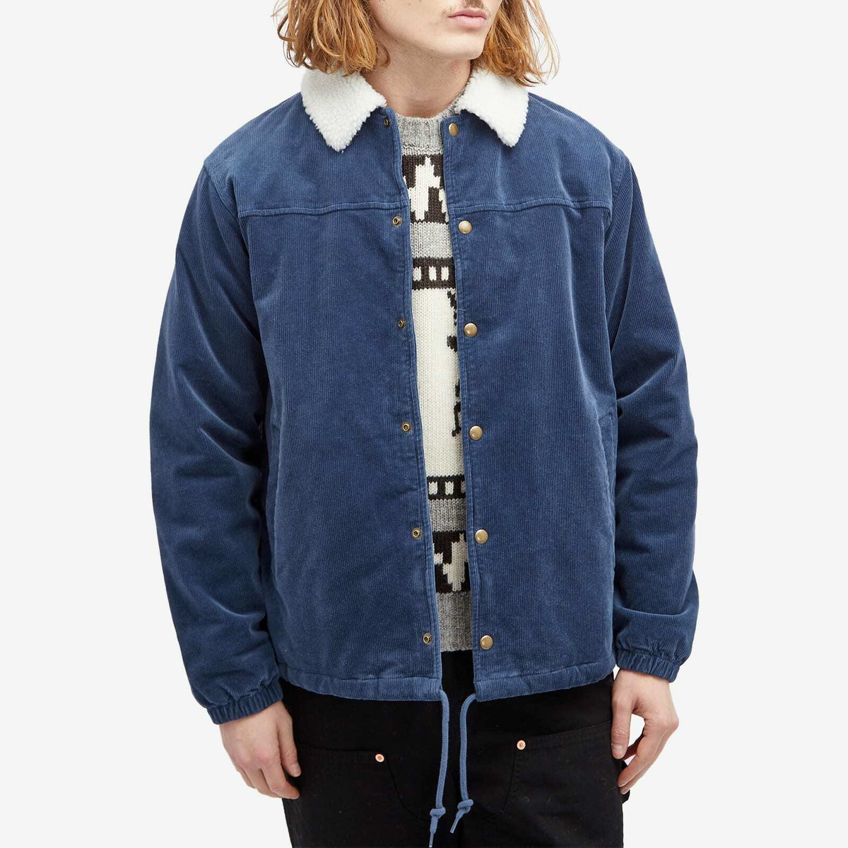 BEAMS Men's Corduroy Boa Jacket in Blue Beams Boy