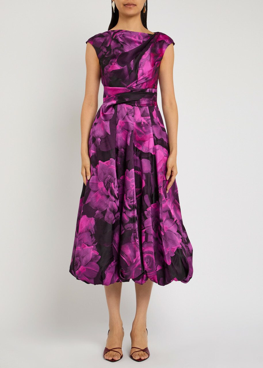Talbot Runhof Floral-jacquard Satin-twill Midi Dress Pink