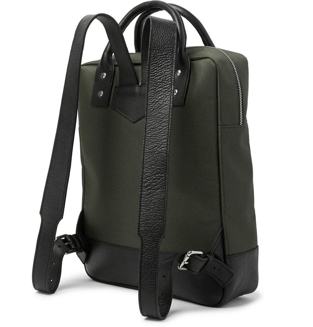 Oliver Spencer - Full-Grain Leather and Canvas Backpack - Green Oliver ...