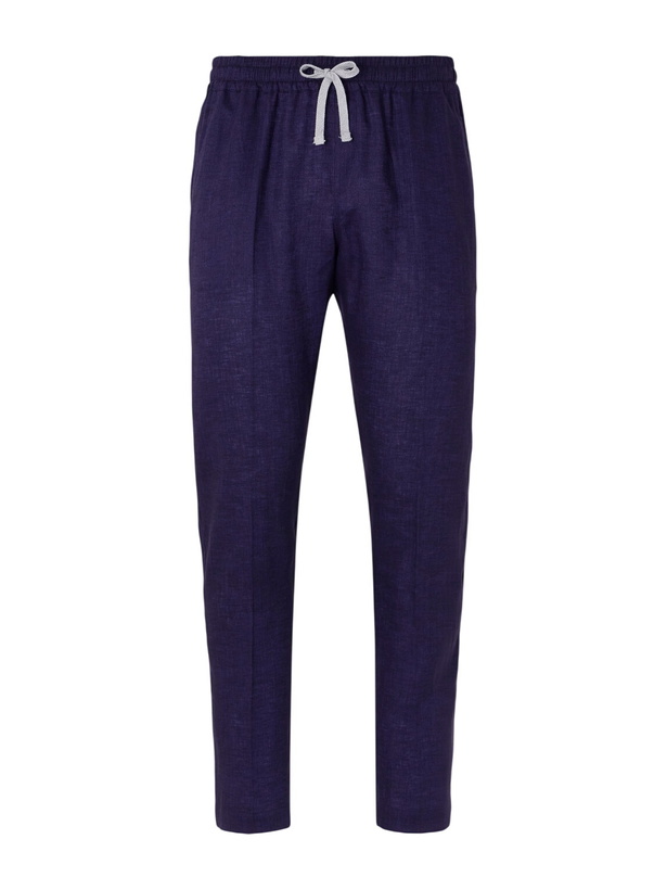 Photo: FEDELI - Bonifacio Straight-Leg Linen Drawstring Trousers - Blue