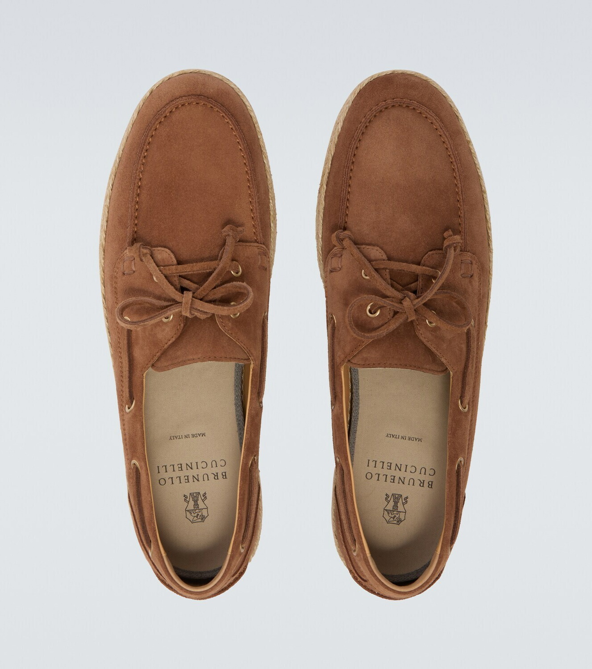 Brunello Cucinelli Jute-trimmed suede boat shoes
