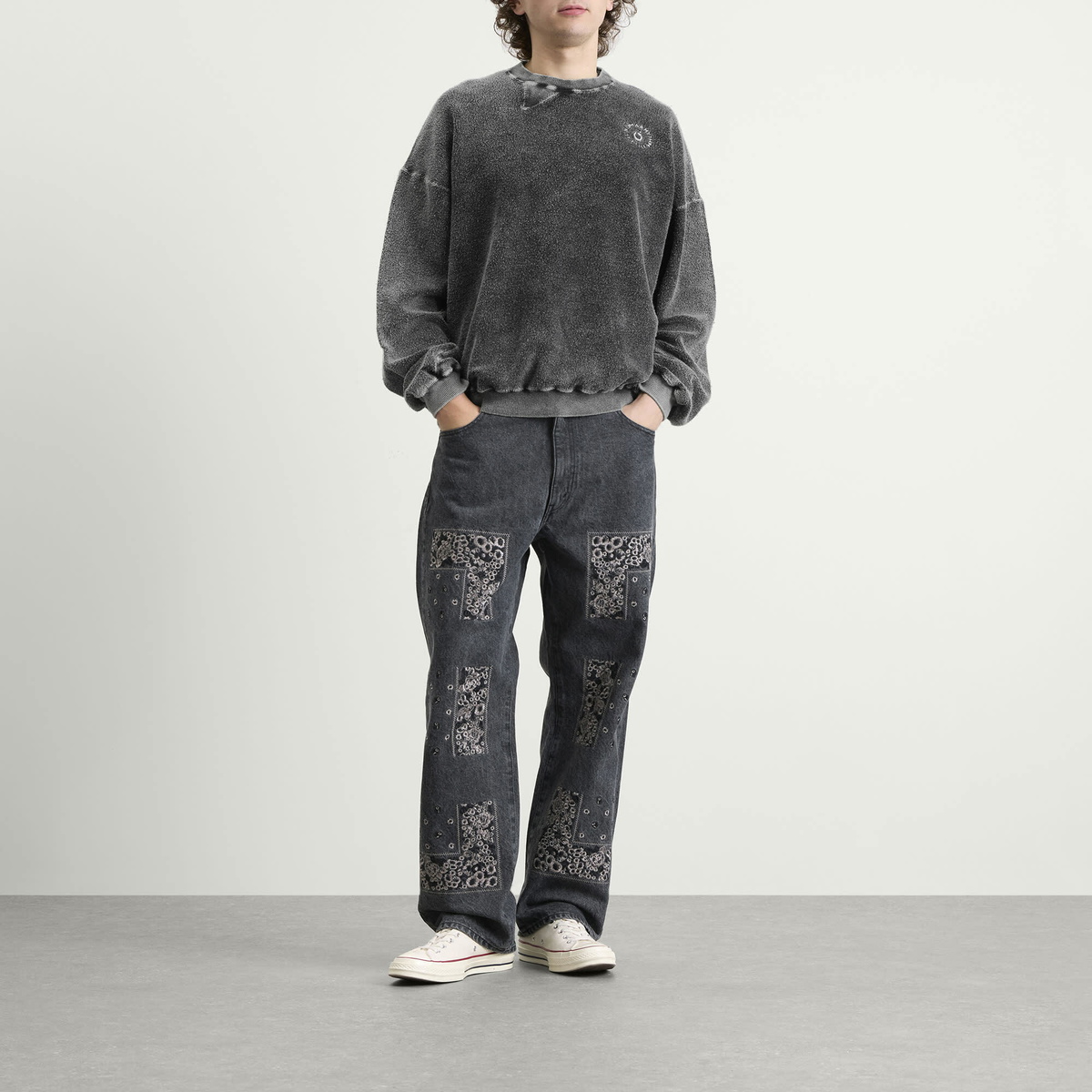 NOMARHYTHM TEXTILE Men's Hand Dye Reverse Twist Sweatshirt in Black