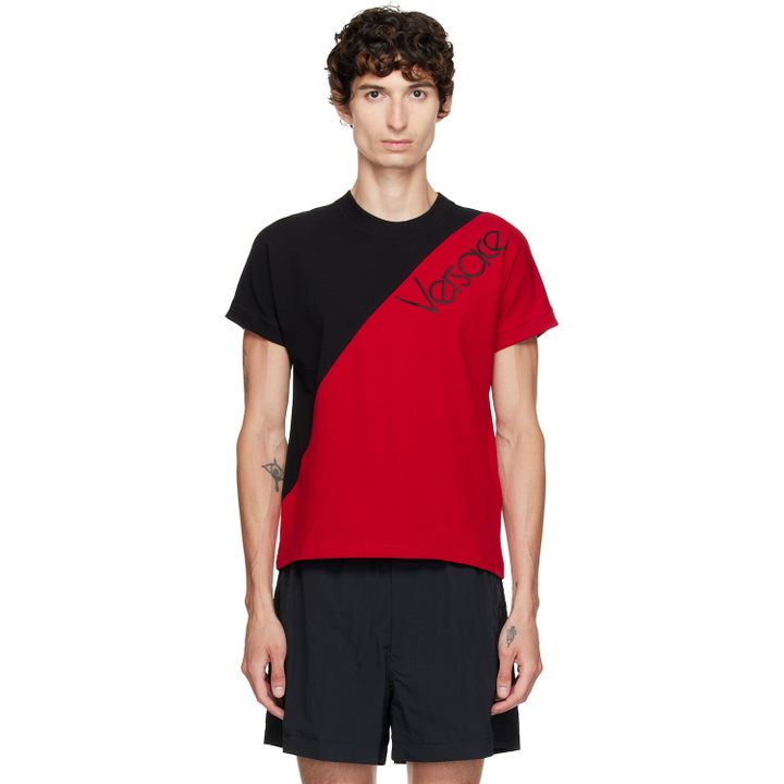 Photo: Versace Black & Red Embroidered-Logo Slim T-shirt