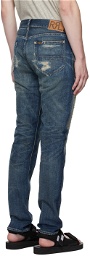 RRL Blue High Slim Fit Hand-Repaired Jeans