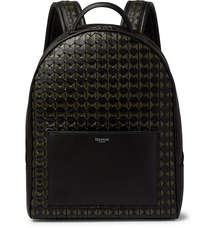 Photo: Serapian - Compact Mosaico Woven Leather Backpack - Green