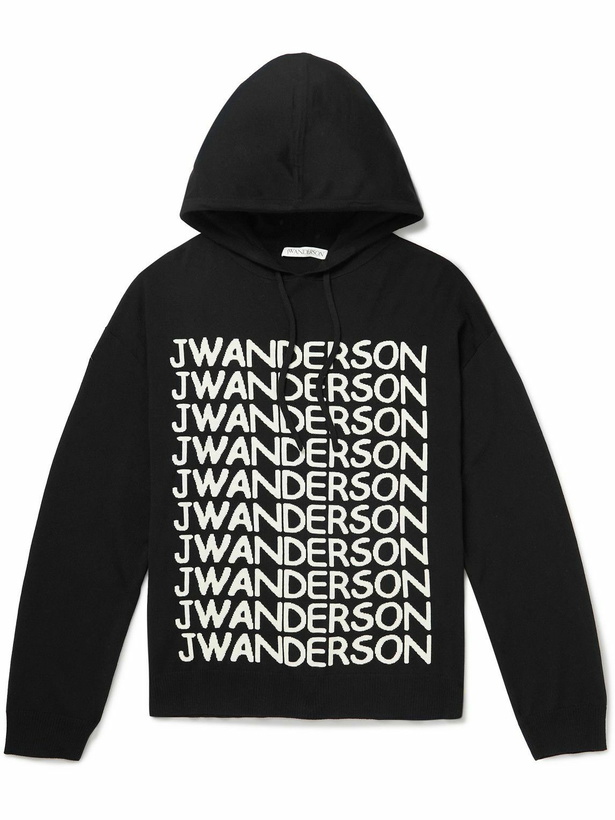 Photo: JW Anderson - Logo-Intarsia Merino Wool Hoodie - Black