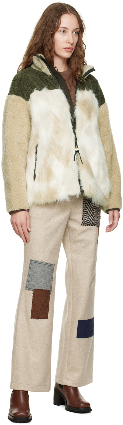 OPEN YY Beige Zip Faux-Fur Sweatshirt